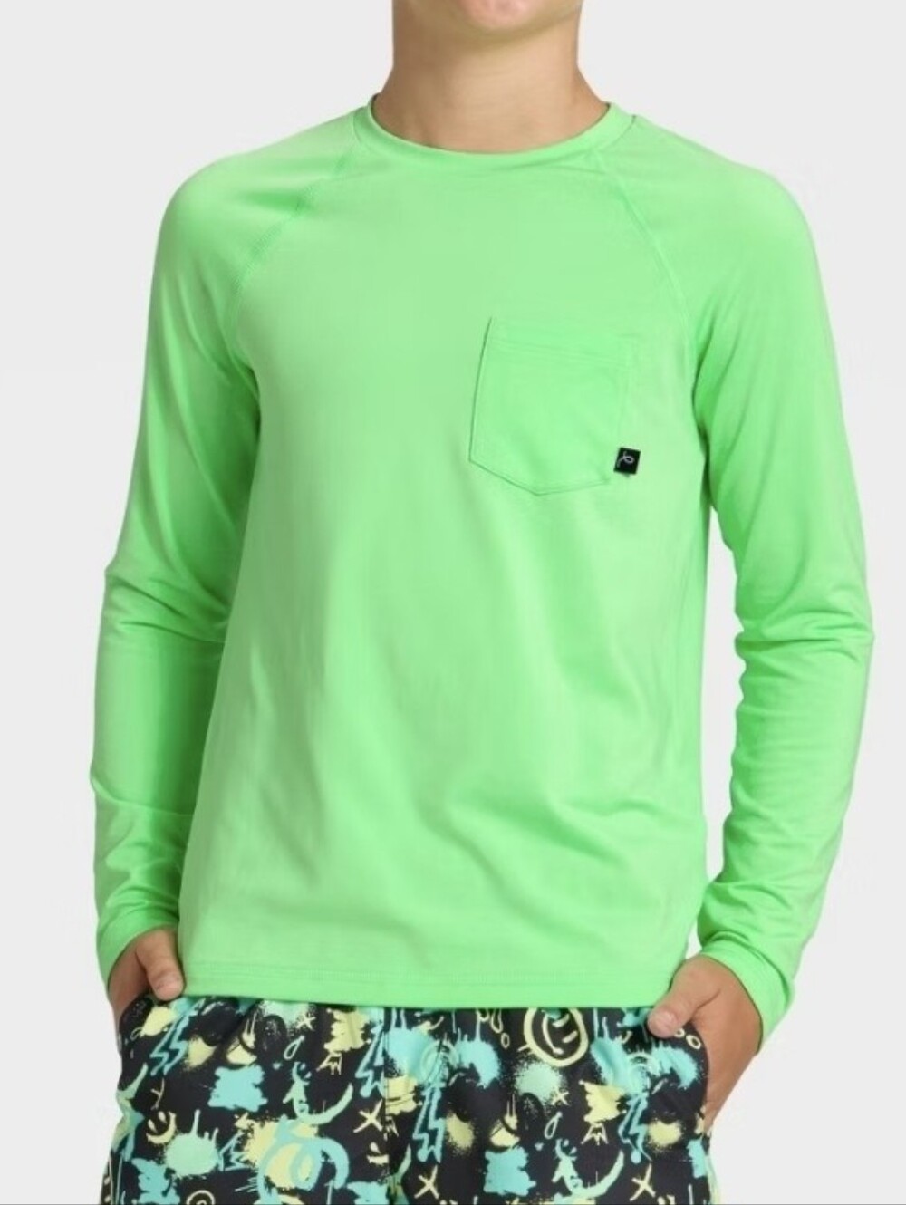 Art Class Boy's Green Long Sleeve Rashguard Crewneck Top
